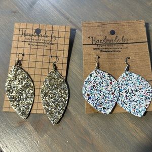 2 pair of glitter faux leather earring .  Handmade by me.